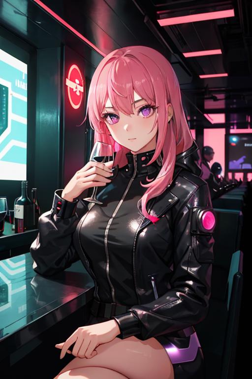 00230-984404888-Cyberpunk, 1girl, sitting in a futuristic bar, holding a glass, modified human, elegant suit, pink hair, purple eyes, looking in.png